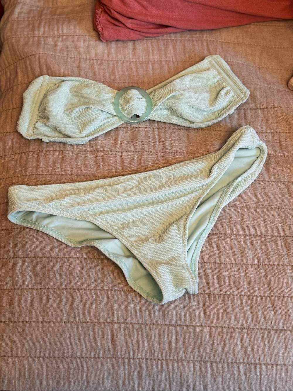 Xhilaration Light Mint Textured Bandeau Bikini with Ring Detail